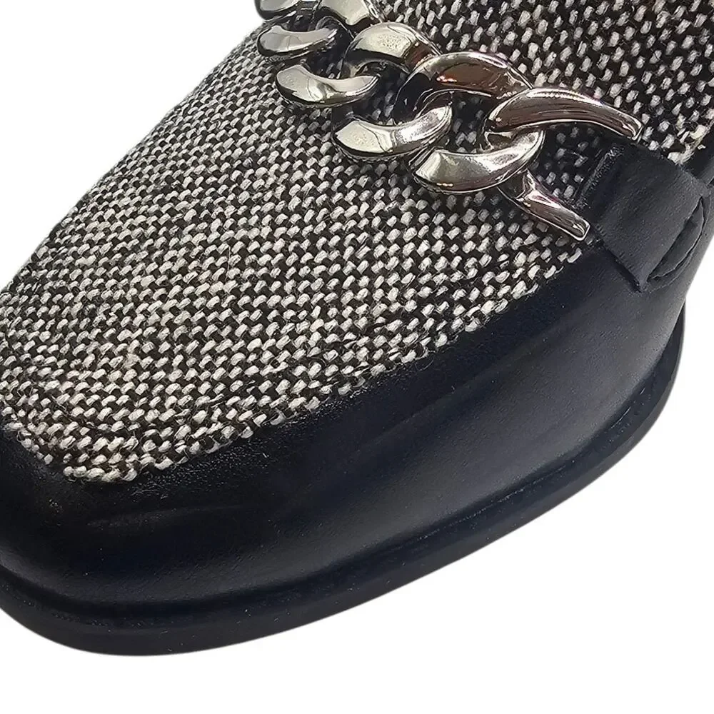 Kelly & Katie Black & White Tweed Tonnia Preppy Academia Loafer Pump Heel